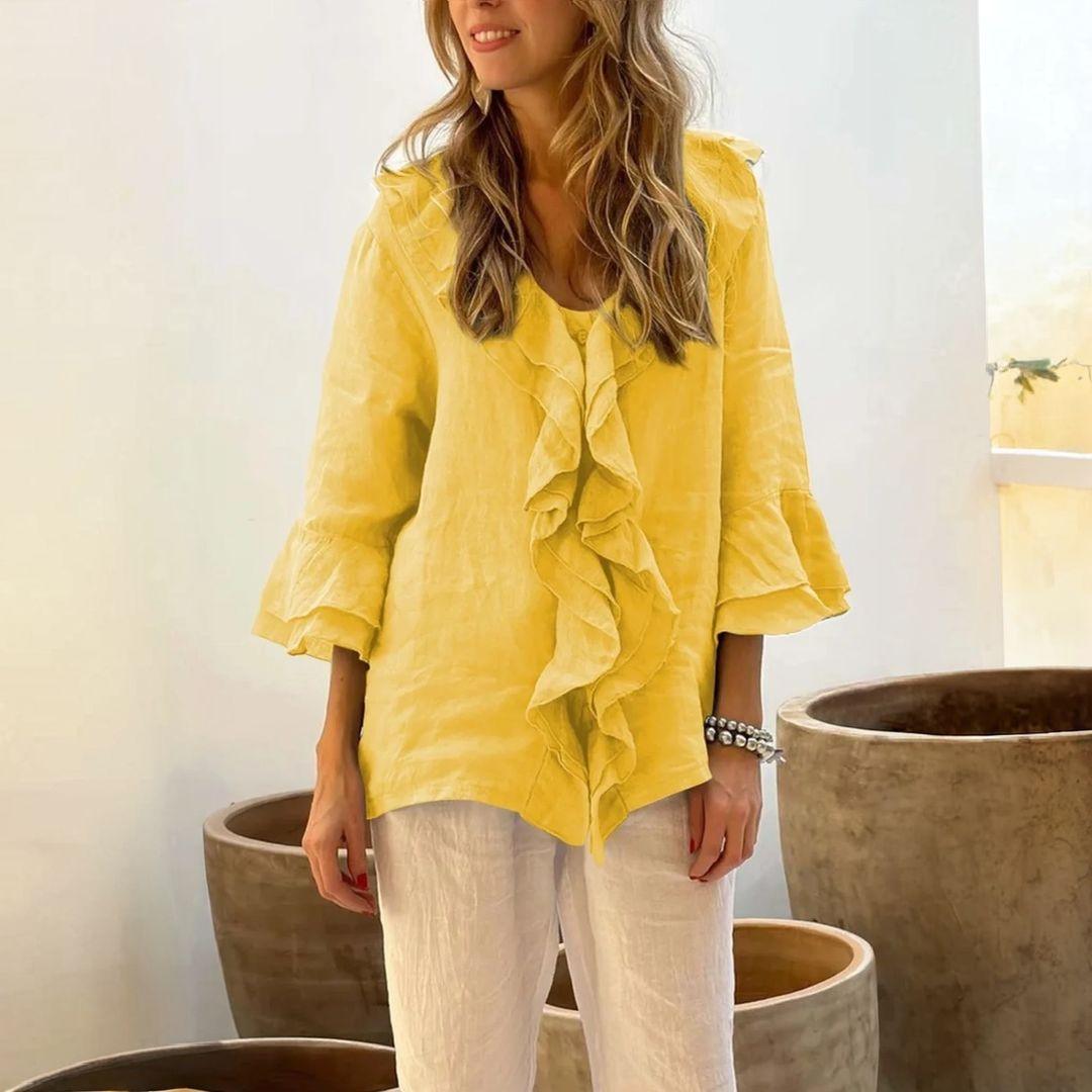 Blusa Bella em Linho de Algodão / Elegância Clássica com um Toque de Sofisticação!