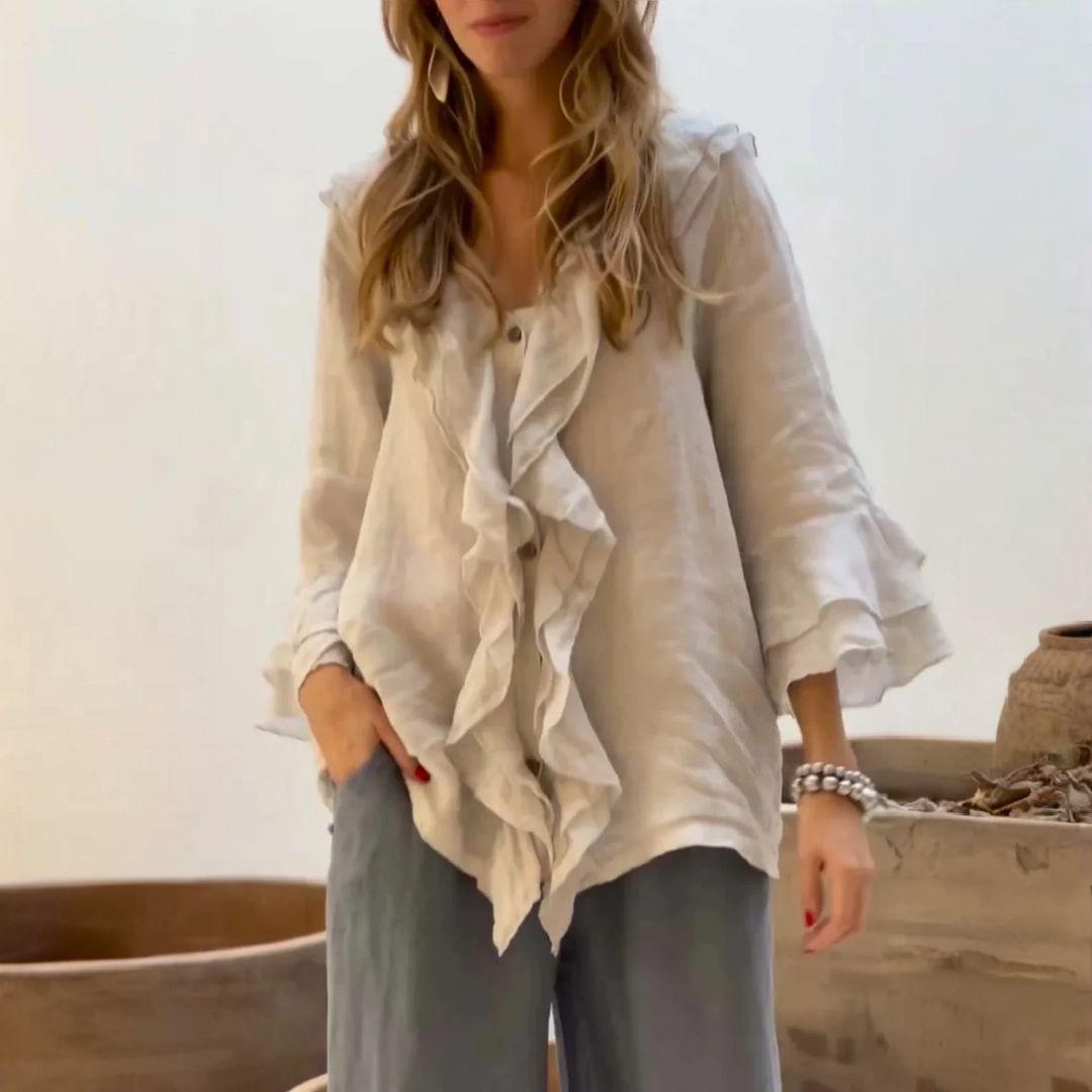 Blusa Bella em Linho de Algodão / Elegância Clássica com um Toque de Sofisticação!