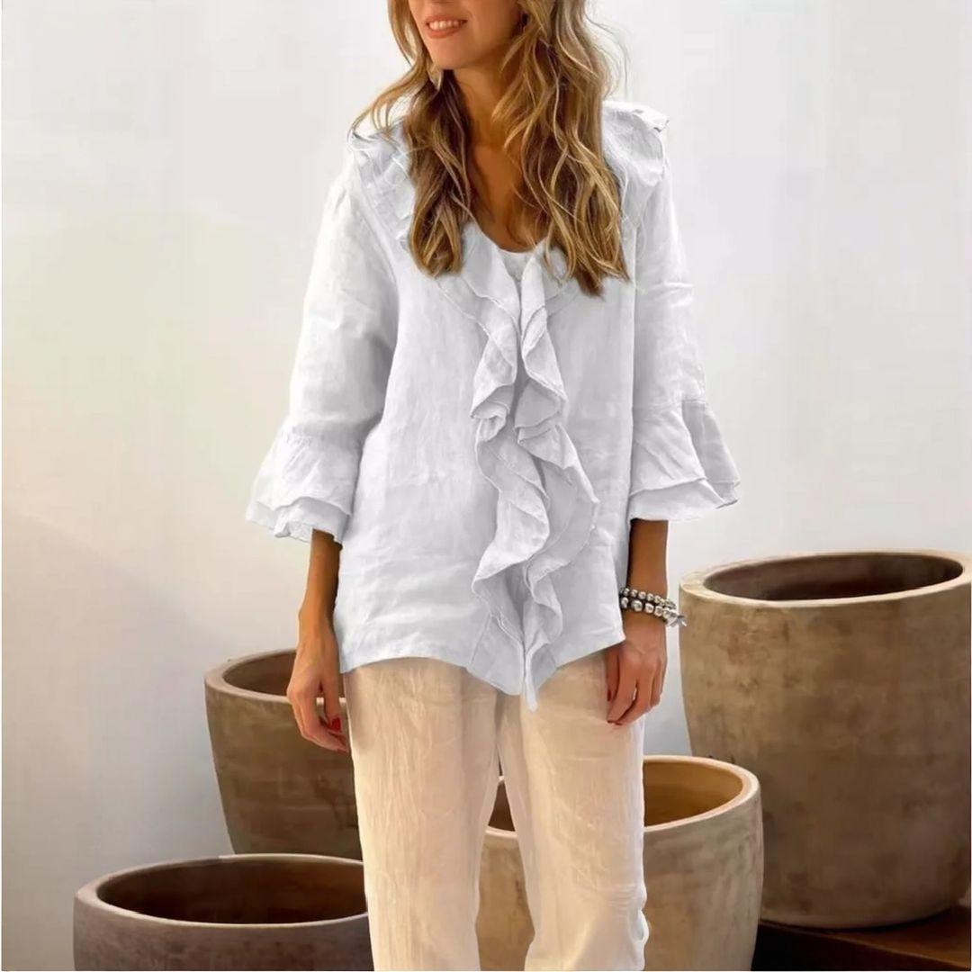 Blusa Bella em Linho de Algodão / Elegância Clássica com um Toque de Sofisticação!
