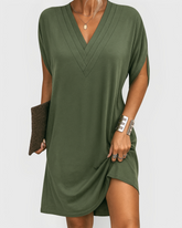 Vestido Lua Casual com Decote em V- Conforto diário com um toque de charme! + Frete Grátis