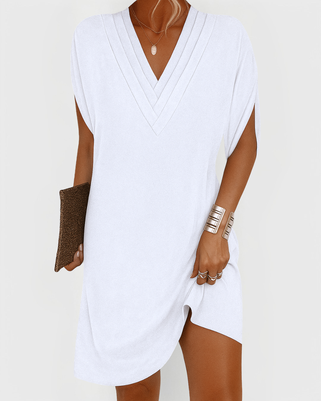 Vestido Lua Casual com Decote em V- Conforto diário com um toque de charme!